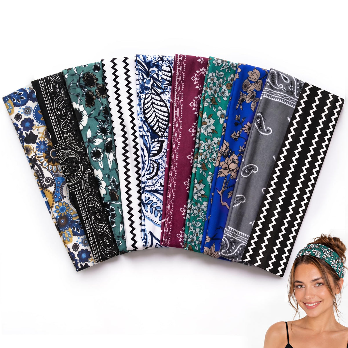 10 Pack Headbands for Women Non Slip - Cute Fashion Cotton Headbands for Women
