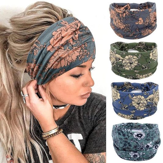 YONUF Wide Headbands for Women, 4 Pack Boho Knotted Head Bands Daily Wear