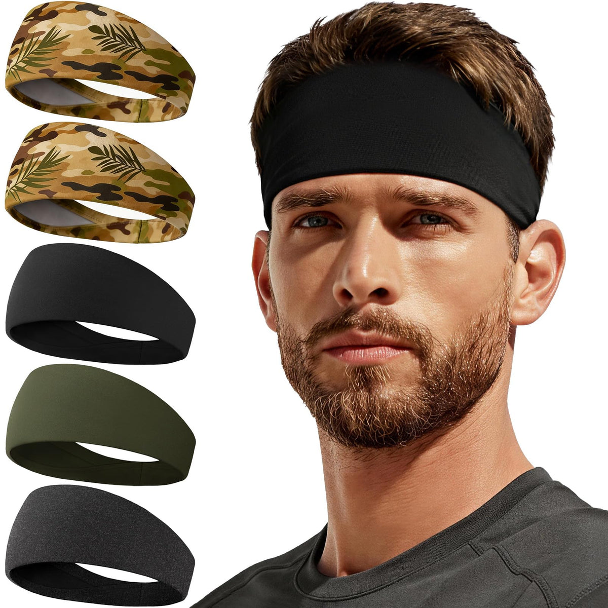 Sweat Band, 5 Pack Headband Moisture Wicking for Running Sports