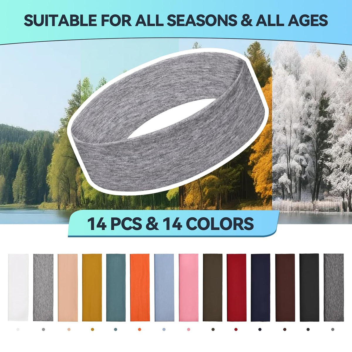 14 Pack Headbands for Women, Fashion Soft Cotton Non-Slip Elastic Hairbands