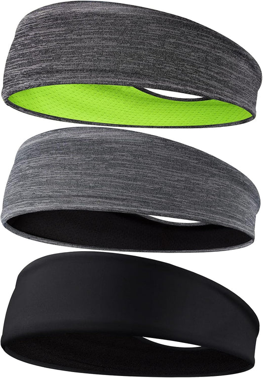 Braylin Men's Headbands, 3-Pack Head Band for Men, Sport Sweatbands for Running Fitness Yoga Cycling, Sweat Wicking Non Slip