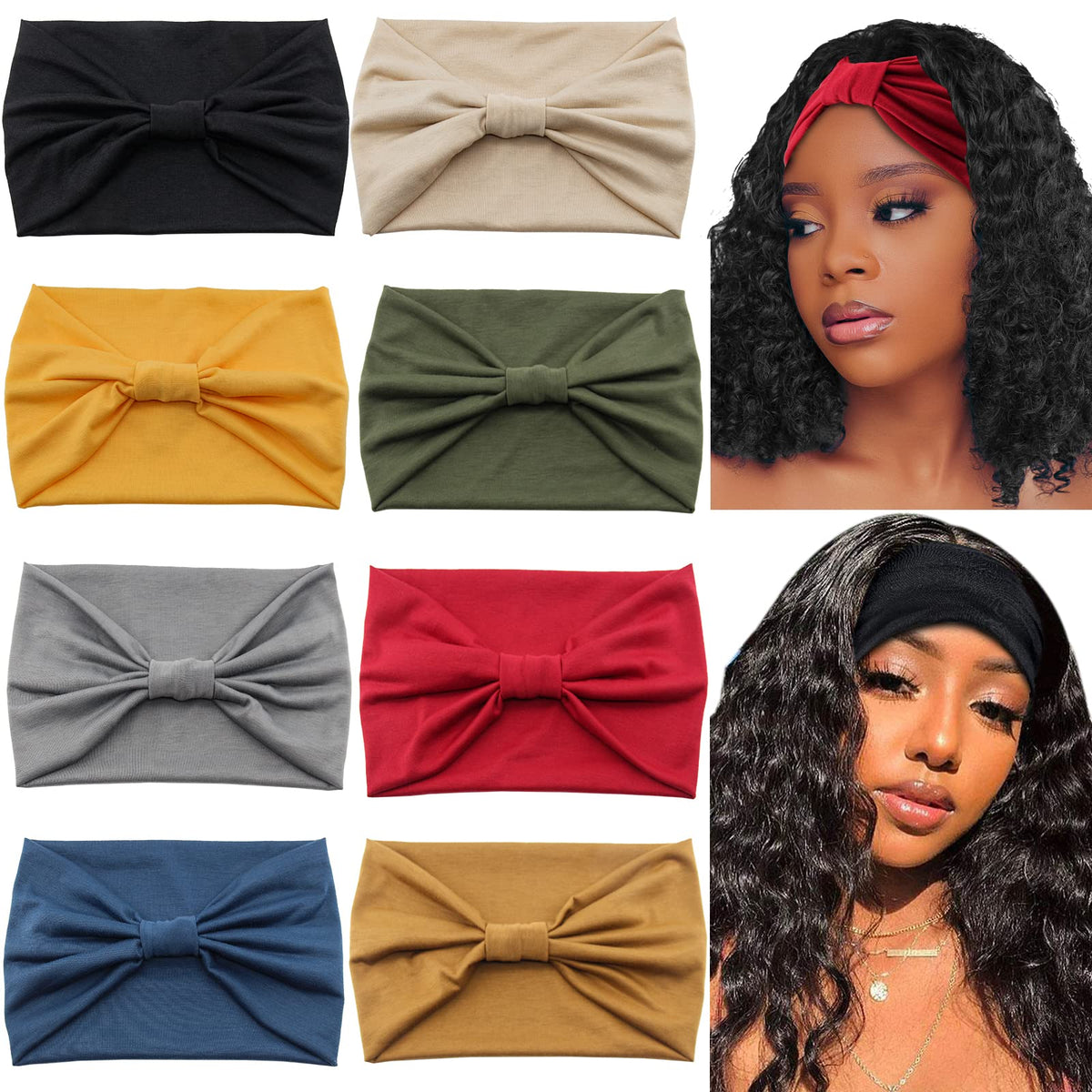 Yeshan Wide Headbands for Women Non Slip Boho Headband Elastic Tie dye Yoga Workout Sweat Bands Running Sport Hair bands,Pack of 6