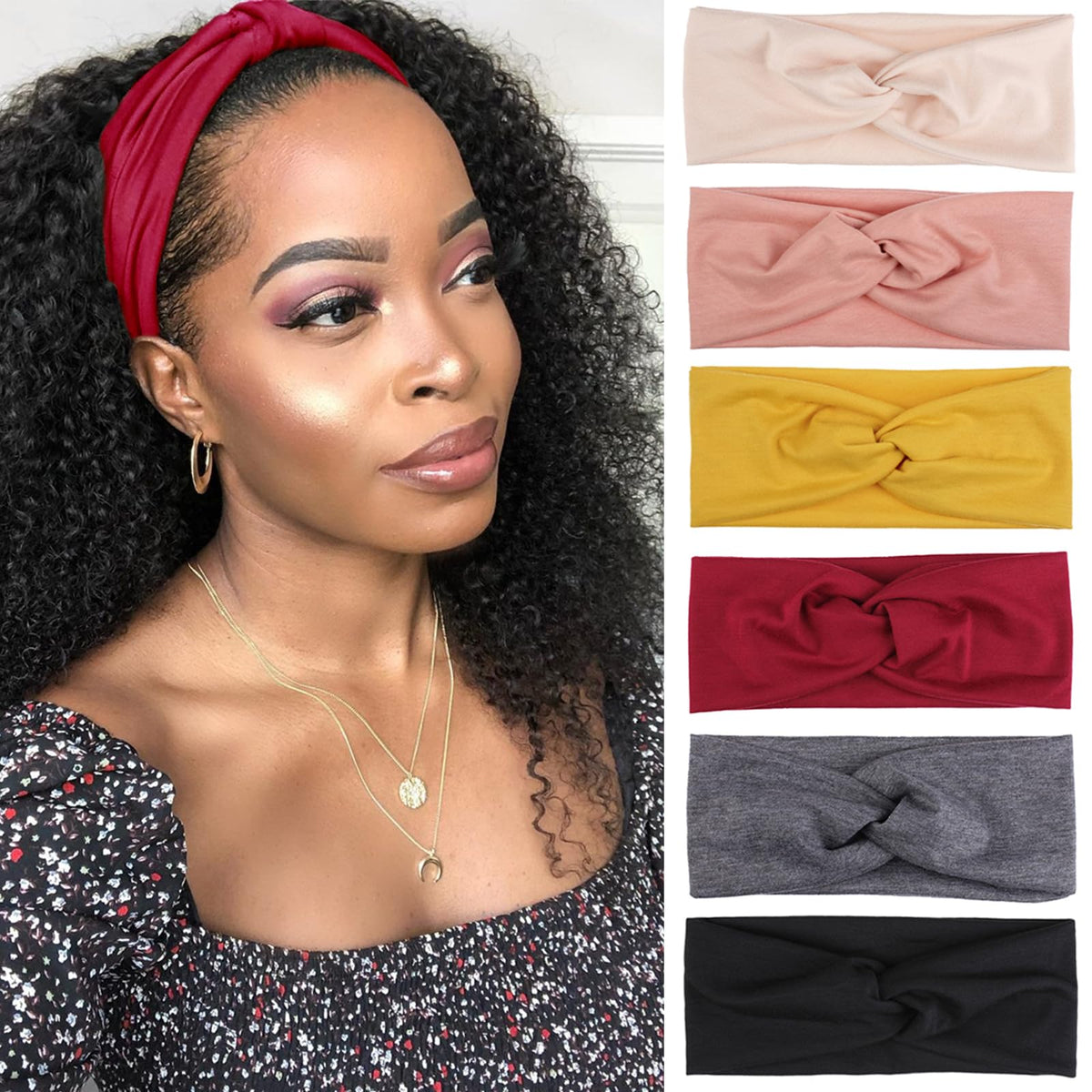 Kachanaa 8 Pack Wide Non-Slip Boho Women's Headband - Elastic Large African Turban Headwrap Ideal for Yoga,Workouts,Running - Non-Slip Design for Women