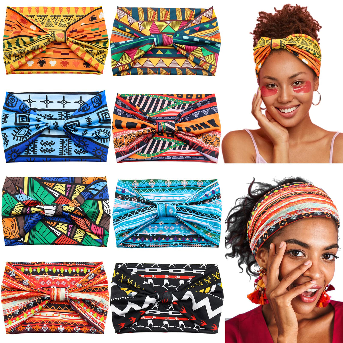 Yeshan Wide Headbands for Women Non Slip Boho Headband Elastic Tie dye Yoga Workout Sweat Bands Running Sport Hair bands,Pack of 6